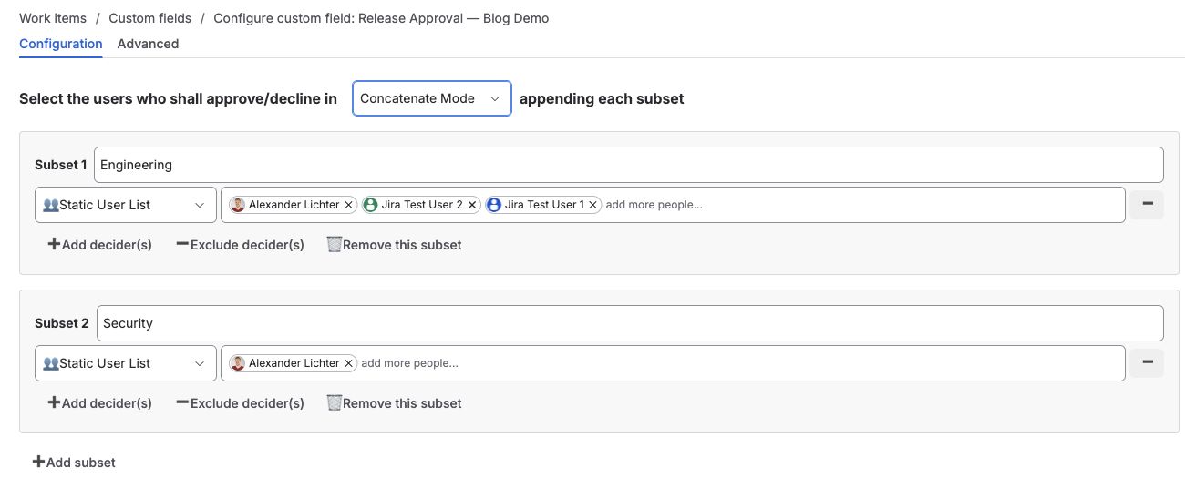 Group Sign-Off configuration with separate Engineering and Security approver subsets